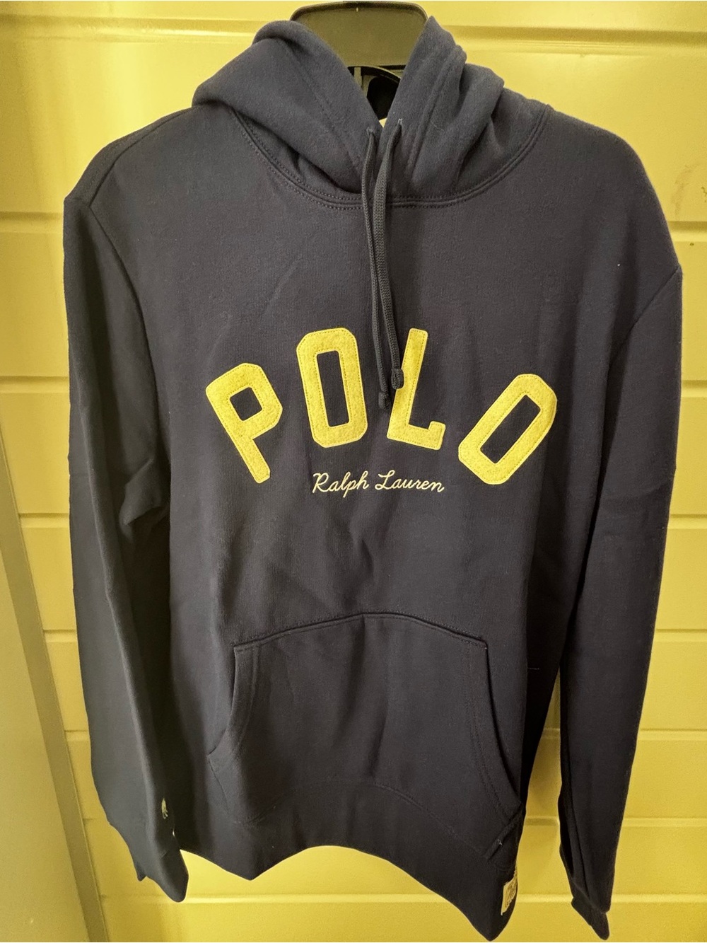 Ralph Lauren Navy Hoodie with Yellow POLO Appliqué